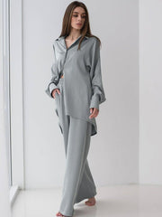 Pijama de mujer de color puro, sencillo y sedoso