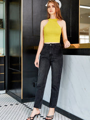 Pantalones Harlan casuales de cintura alta, ajustados y de pierna recta para otoño e invierno