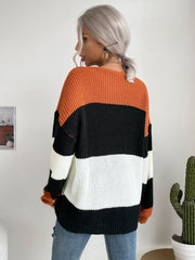 Color Blocking Round Neck Women's Sweater