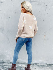 Rundhals-Strickpullover mit Pentagramm