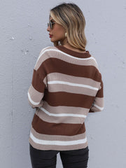 Suéter de rayas de manga larga color café