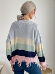 Bunt gestreifter Pullover mit V-Ausschnitt