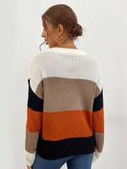 Color Blocking Round Neck Women's Sweater