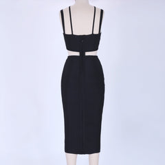 Ärmelloses Bandage-Kleid mit Riemchen und Cut-Outs über dem Knie HK055