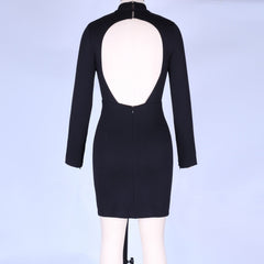 Rundhalsausschnitt Langarm Rückenfreies Mini Bodycon Kleid HI984