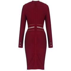 Mini-Bandage-Kleid mit Rundhalsausschnitt und langen Ärmeln und Metallnieten PP1110