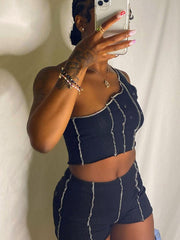 Chaleco de un solo hombro con costuras de color en contraste, moda de dos piezas