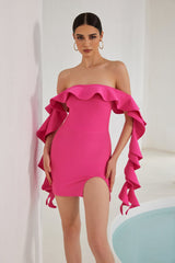 Nessa Schulterfreies Mini-Bandage-Kleid mit Rüschen - Rosa