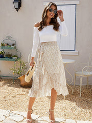 Falda asimétrica con lazo lateral y estampado floral