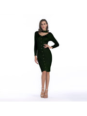 Sweater mid-length knitted dress with willow nails and slim scarf and pencil skirt