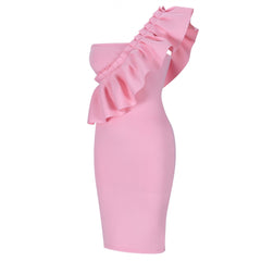 Vestido mini ajustado con volantes y un hombro sin mangas HW300