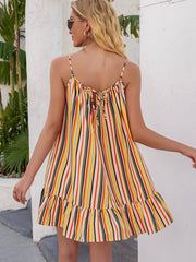 Summer colorful striped pleated dress