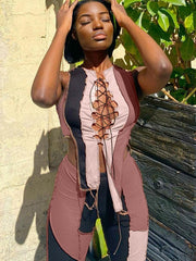 Flesh-colored top and pants two-piece suit