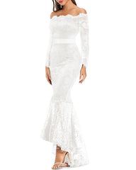 Schulterfreies Maxikleid mit Fischschwanz und floraler Spitze für Brautjungfern TJ61391