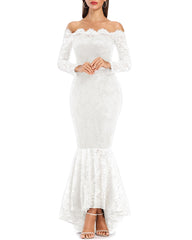 Schulterfreies Maxikleid mit Fischschwanz und floraler Spitze für Brautjungfern TJ61391