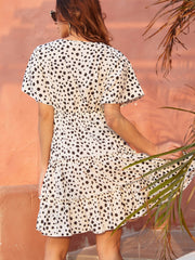 V-neck lace up high waist casual dress