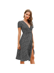 Women's European and American French polka-dot low-cut v-neck lace dress women