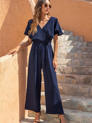 V-neck fashion temperament casual high waist jumpsuit