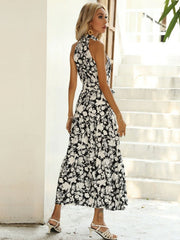 Summer neck style sleeveless printed sexy dress