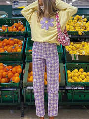 Lila Karomuster Damenhose