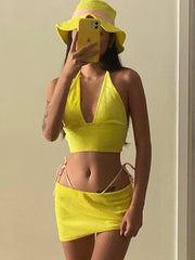 Two-piece yellow blouse and pants