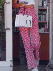 Pantalones casuales de cuadros rojos