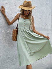 Slim solid cotton linen dress