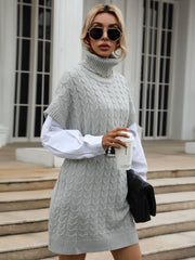 Solid high neck knitted dress