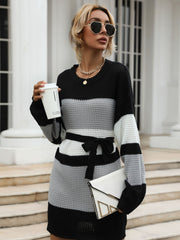 Winter crew neck stitched Knit Skirt