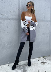Leopard Print Cardigan Knit Sweater