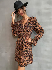 Short V-neck Leopard Dress