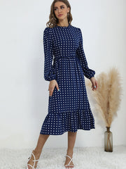 Crew neck pleated mid length dress