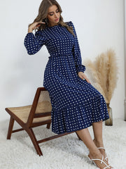 Crew neck pleated mid length dress