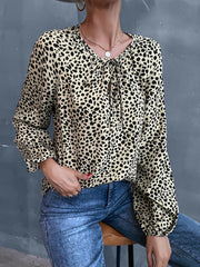 Leopard Print Round Neck Long Sleeve Shirt