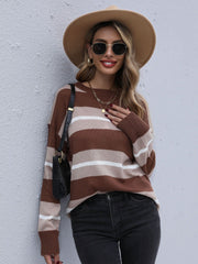 Suéter de rayas de manga larga color café