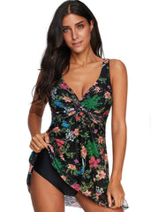 Badeanzug mit V-Ausschnitt, Fransen und Spitzen-Hosenrock