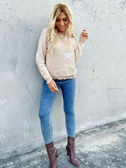 Rundhals-Strickpullover mit Pentagramm