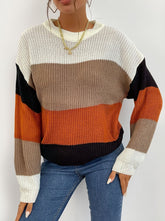 Color Blocking Round Neck Women's Sweater