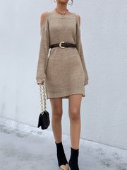Solid color hollow off shoulder wool dress