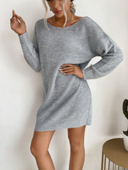 Crew neck solid knit dress