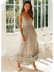 V-neck Rayon Sling Floral Dresses