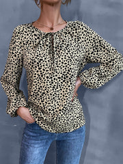 Leopard Print Round Neck Long Sleeve Shirt