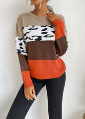 Strickpullover mit Rundhalsausschnitt und Leopardenmuster