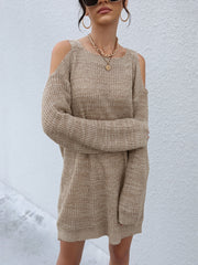 Solid color hollow off shoulder wool dress