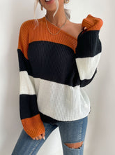 Color Blocking Round Neck Women's Sweater