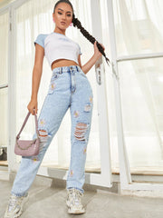 Ripped Straight-leg Jeans