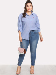 Vestido camisero de manga larga abotonado a rayas