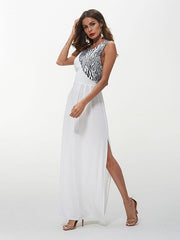 Langes Kleid mit Zebramuster und einzigartigem Design