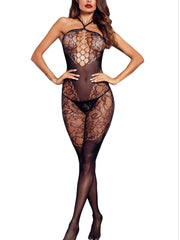 Open Crotch One-piece Jacquard Net Pajamas