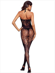 Open Crotch One-piece Jacquard Net Pajamas